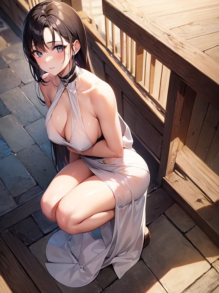 ((1. Beautiful Woman's Back、Buttを強調、Butt、Big Breasts、、White Micro Bikini、Thighs、Hotel Pool、sun、Black Hair、Tropical Drinks))
