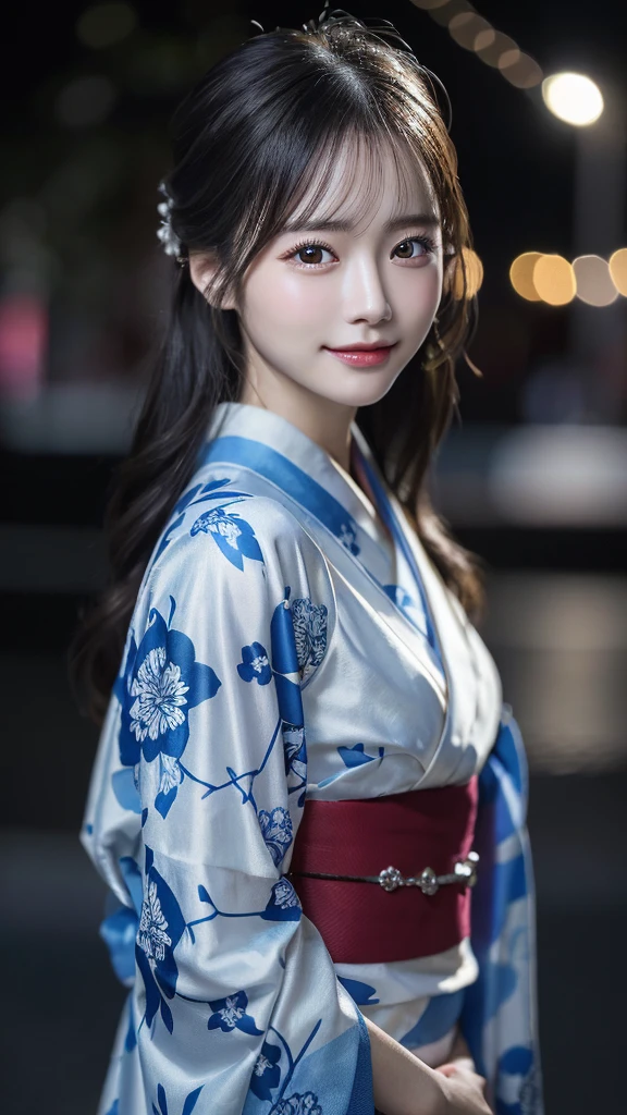 (kimono)、(highest quality、8k、High resolution、masterpiece:1.2)、Very detailed、(Realistic、photoRealistic、photo-Realistic:1.3)、Bokeh、(Natural and detailed eyes、beautiful girl、Young Face、Detailed face、No makeup)、Backlight:1.2、smile