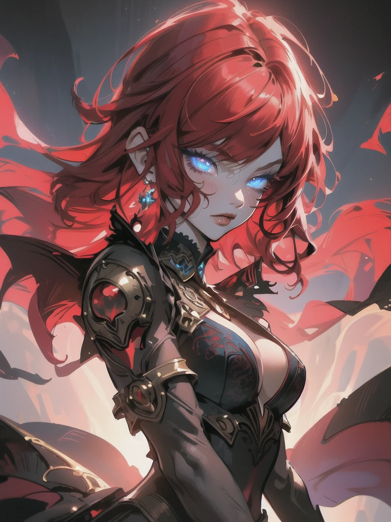 Red hair color,(masterpiece, best quality),(1 lady),(solo),(artstation),(dynamic),(charming),(magical),(unreal engine),(fantastically beautiful),(illustration),(dramatic lighting),(rave background),(neon glow),(maximalist),(extremely detailed eyes and face),(long eyelashes),(intricate details),(vibrant colors),(cinematic lighting),(fantasy portrait)