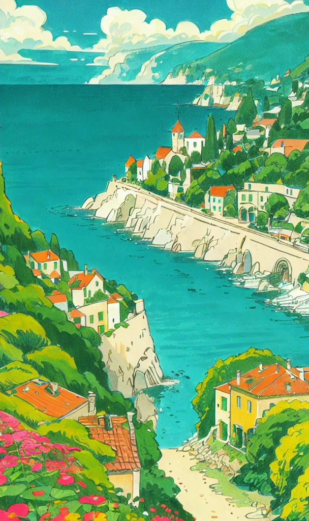 Italian village with a view of the rainy sea