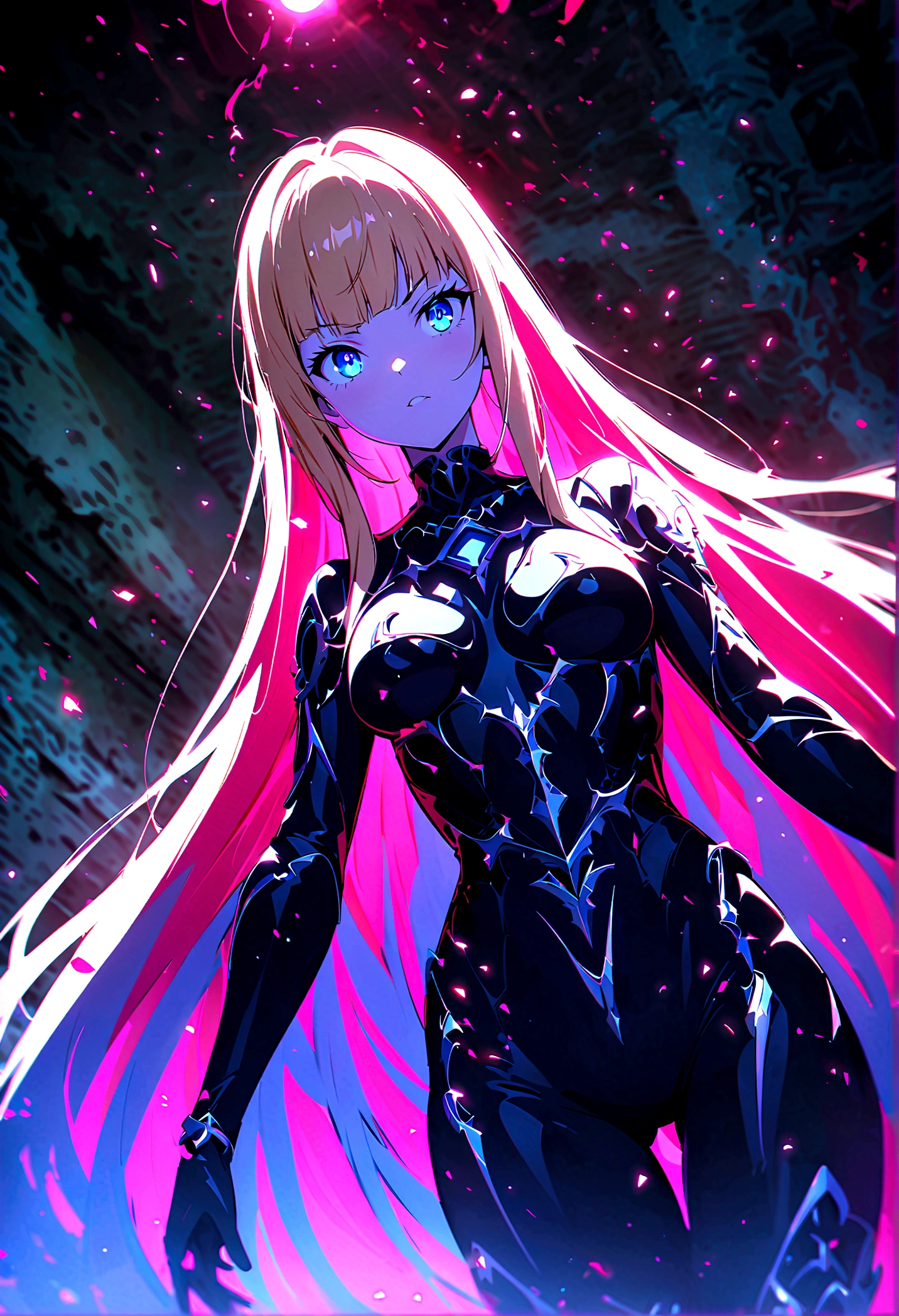 , girl in black japanese , badass anime 8k, anime art wallpaper 4k, anime art wallpaper 4k, fantasy anime artwork 2.5 d cgi, art wallpaper 8k anime, digital detailed anime art, beautiful fantasy anime, epic anime artwork, 4k anime wallpaper, detailed anime artwork, sexy, sexy, woman, anime style, best quality, extremely detailed, best shadows), (detailed background, dark fantasy), (beautiful detailed faces), high contrast, (best lighting, extremely delicate and beautiful), ((cinematic lighting)), colorful, super detailed, dramatic lighting, intricate details, (1 girl, solo, sharp face, . Blonde, super long hair , thin bangs, long eyelashes, dynamic angle), blood splatter, black light swirling around character, depth of field, black light particles, (broken glasagic circle
