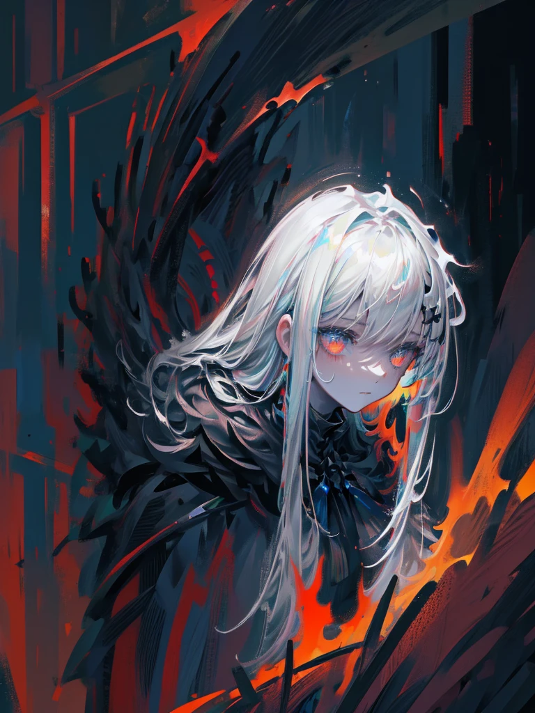 (a girl with) Aura-like gothic lighting, realistic Gothic-style artwork, detailed skeleton impaling itself with a sword in the neck, dark atmospheric background, high-res masterpiece:1.2, ultra-fine painting, professional, vivid colors