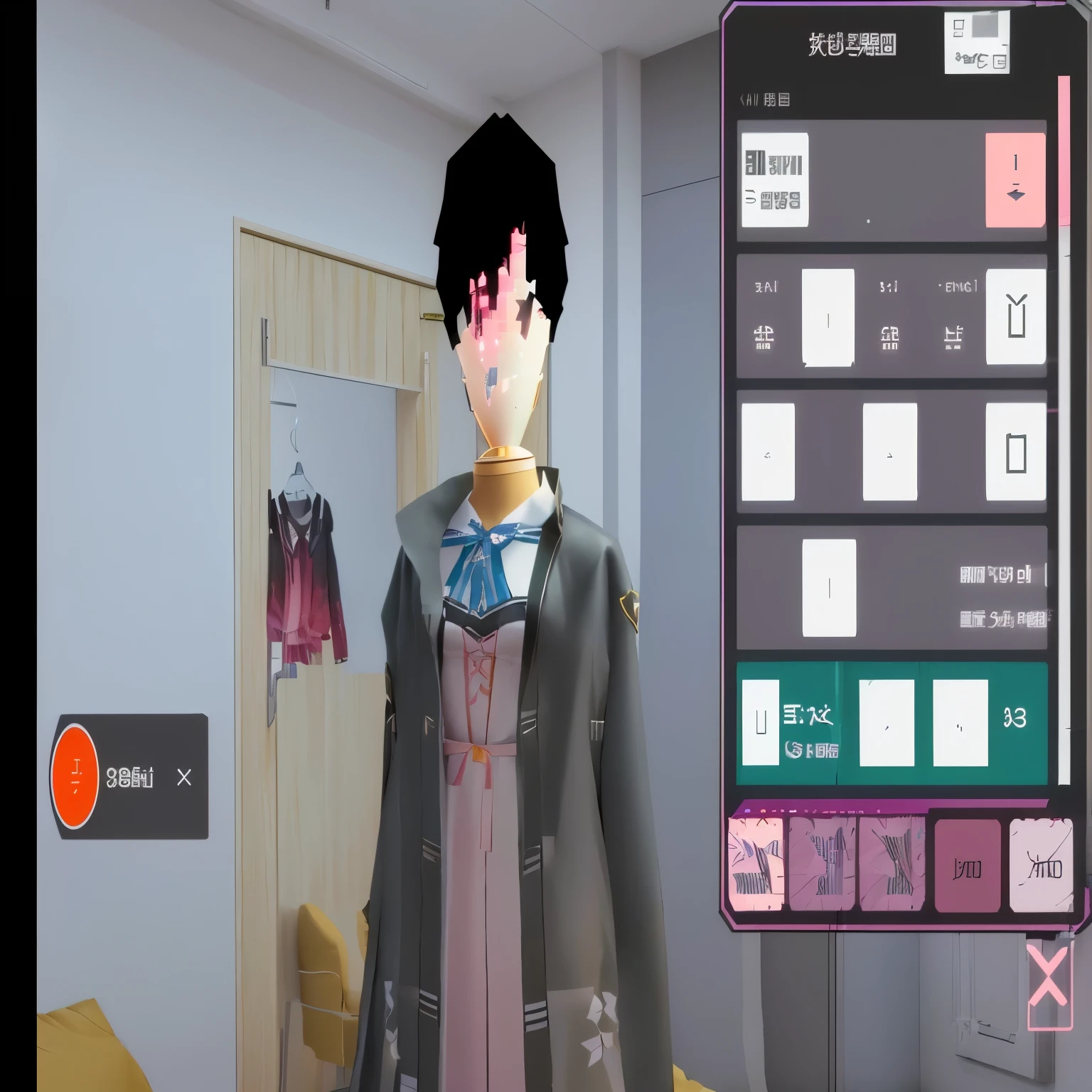 arafed image of a person standing in a room with a dress on, live2d virtual youtuber model, cloth sim, life simulator game screenshot, fashion gameplay screenshot, visual novel cg, in game, realistic anime 3 d style, anime vtuber full body model, in - game, in-game, humachine humanized experiment, anime styled 3d