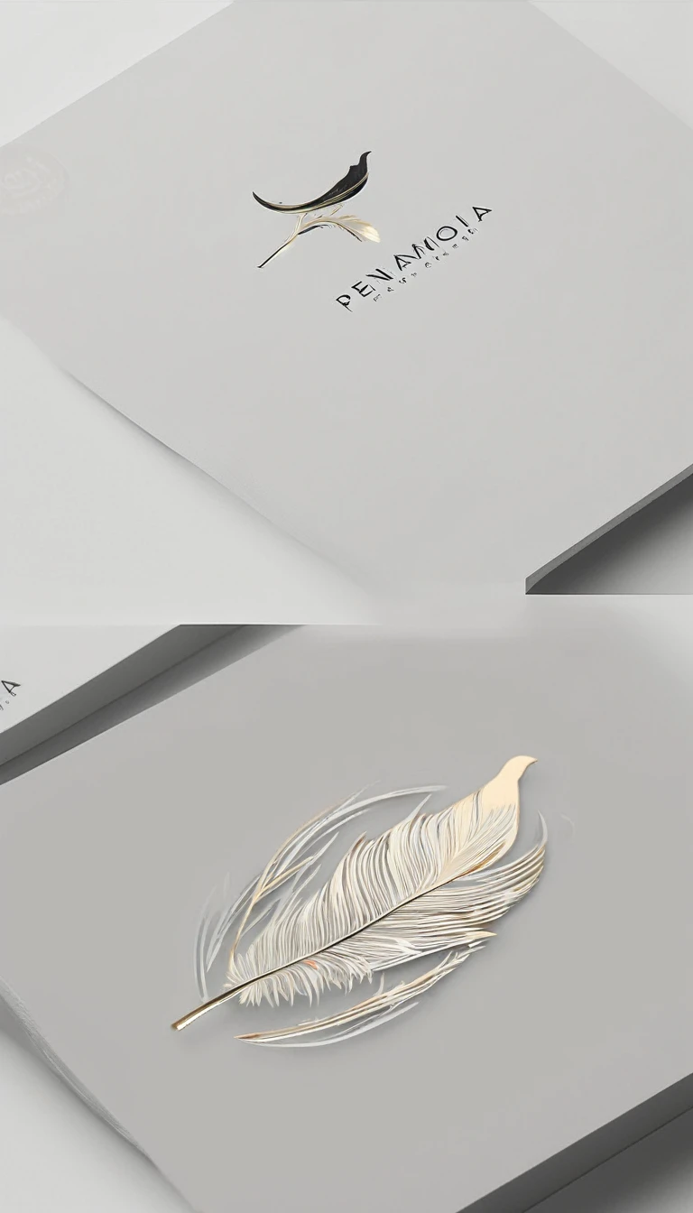A minimal, modern, simple, cinematic logo design for the brand “Penamemoria". Create a modern, minimalistic, high-quality, logo of a bird feather