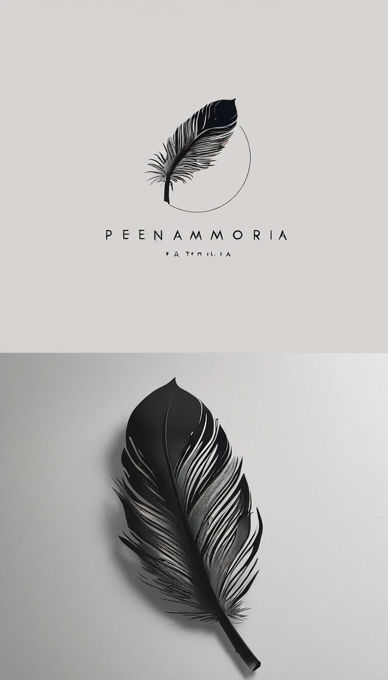 A minimal, modern, simple, cinematic logo design for the brand “Penamemoria". Create a modern, minimalistic, high-quality, logo of a bird feather