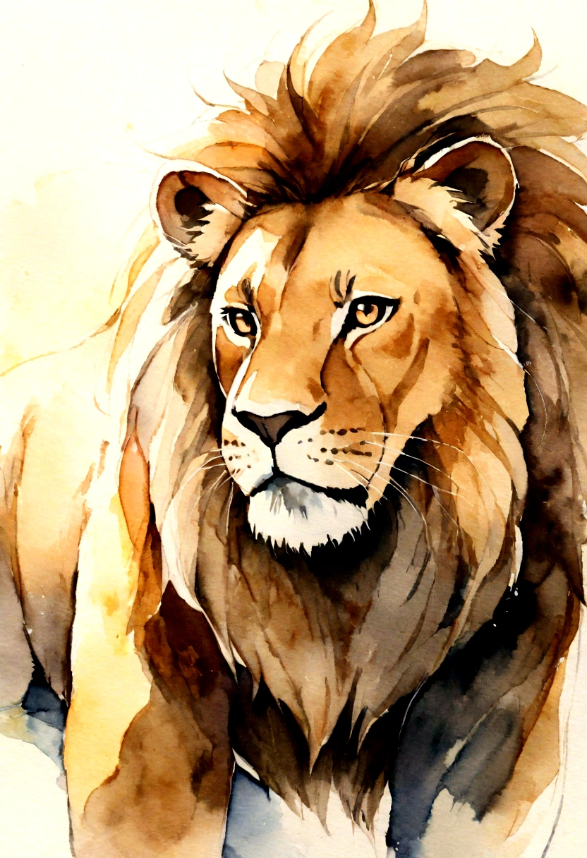 A boy around is riding a lion Picture books Watercolor