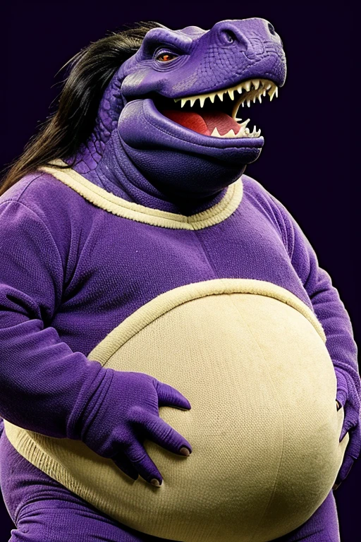 Purple Barney Dinosaur, obese, With long hair