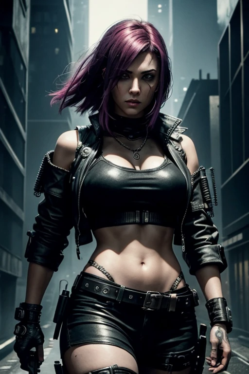 Cyberpunk, Cyperpunk themes, Female Gangster, wearing Mad Max style equipment