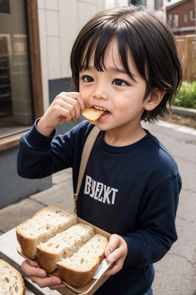 Kid eating bread cry