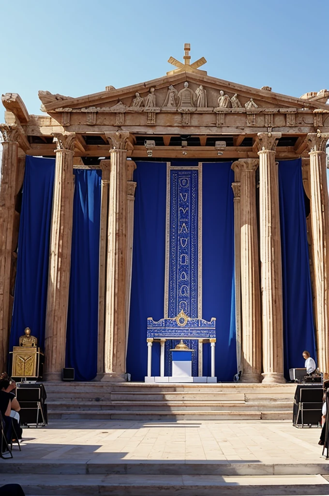 Greek-themed MTV stage that is a coronation
