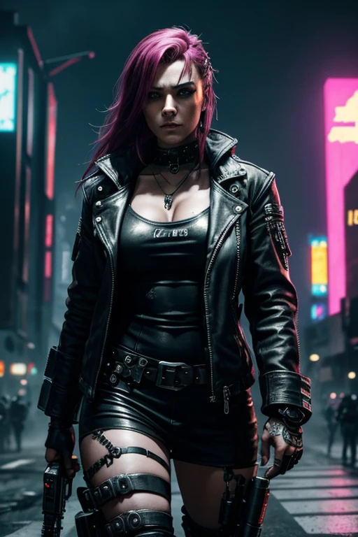 Cyberpunk, Cyperpunk themes, Female Gangster, wearing Mad Max style equipment
