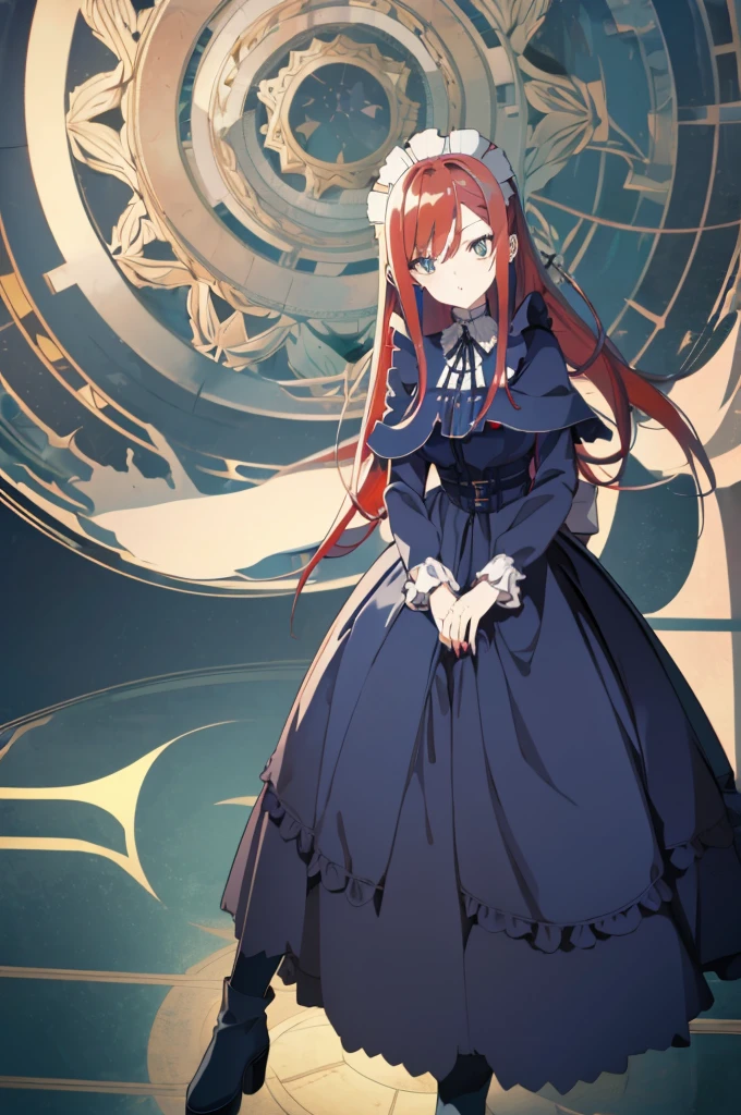 [(cathedral background:1.4)::5],original,(illustration:1.1),(best quality),(masterpiece:1.1),(extremely detailed CG unity 8k wallpaper:1.1), (colorful:0.9),(mid shot:0.95),(full body:1.5),Dynamic angle,(solo:1.2), (girl),((adult)), (detailed beautiful eyes:1.15), (beautiful face:1.15), (glowing red eyes:1.25////),((medium hair)),((split-color hair,red hair,blue hair)),(high twintails),(chignon),(+perfect hand+:1.21),(Draw an illustration of a gothic girl),(Religious),(slender),(is wearing boots on her feet),((is wearing white maid clothes)),(furious), Lace Off-shoulder ta fashion,beautiful slender woman,high twintails,((split-color hair,red hair,blue hair)),((split-color hair,red hair,blue hair)),from side,((split-color hair,red hair,blue hair)),