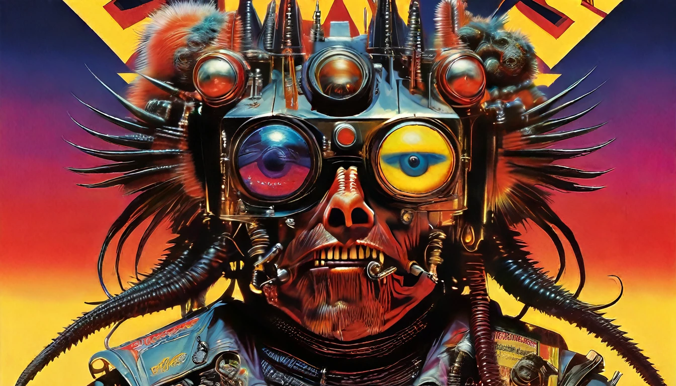 a movie poster for Galaxy of Terror, inspired by Ed Emshwiller and Heavy Metal Magazine, Cyberpunk apocalypse in chaotic world, stalenhag, metal album cover, gwar, heavy metal band promo, wayne barlowe pierre pellegrini, retro sci fi, movie poster promo, ultra detailed, complex, sharp focus, object texture, studio photo, intricate details, highly detailed, Real Photo style, hyper-realistic, high dynamic range, rich colors, realistic textures, 8K uhd, high color depth, Nikon D 850, Kodak 400 port, fujifilm XT, (cinematic:3.1)