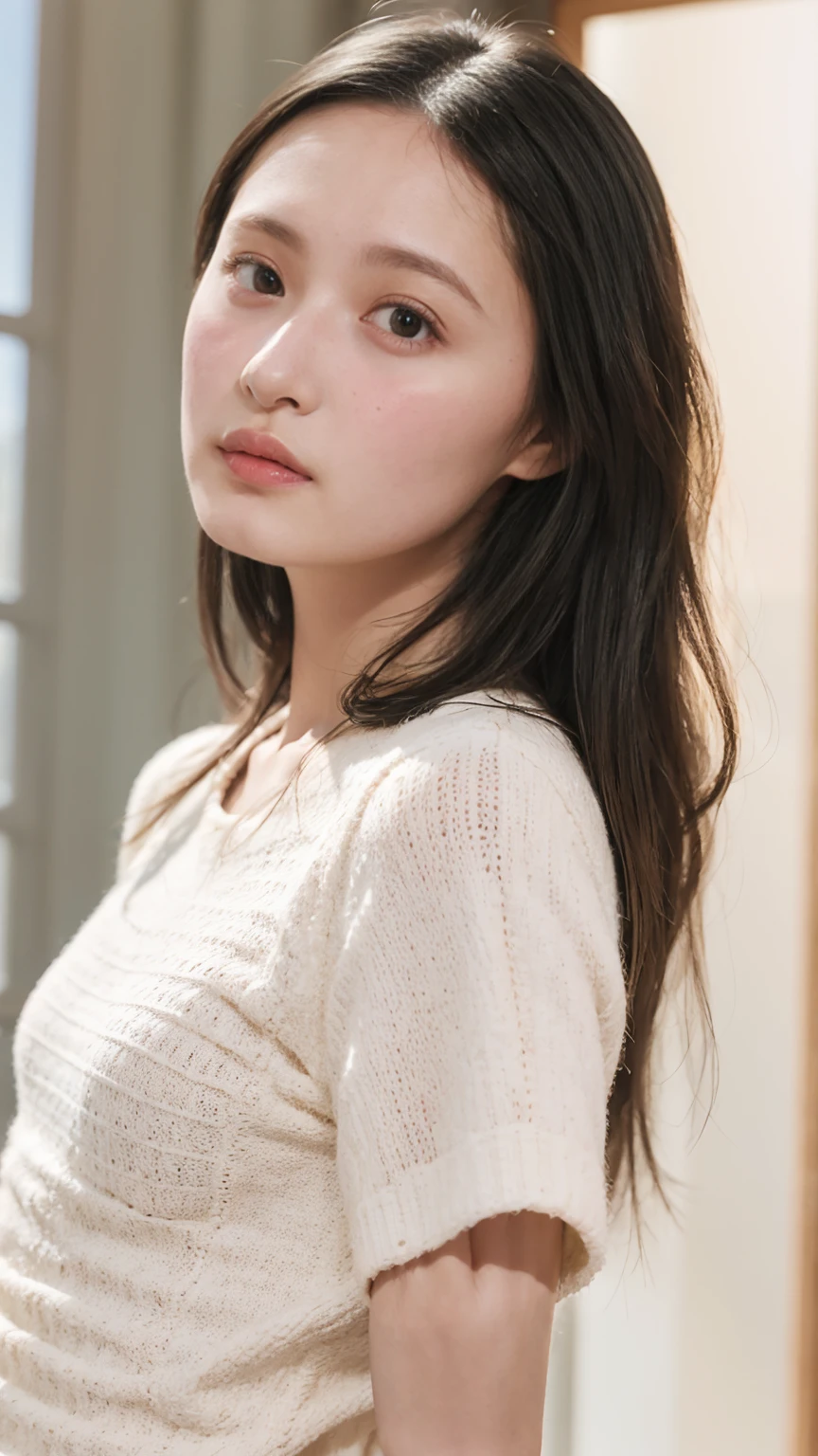 20 year old cute Japan woman, Realisticなライティング, ((Extremely precise and accurate anatomy:1.0)), (最高品質のRealisticな肌の質感:1.6), (photo Realistic:1.4), (hyper Realistic:1.4), (Improvement of quality:1.4), (Enhances the beauty of skin texture:1.2), clean and glowing skin, mesh, thin:1.2, (Realistic:1.3), Backlight, A gentle light that illuminates the face, Ray Tracing, (Bright light:1.2), (Smoother lighting:1.05), (Improving the quality of cinema lighting:0.9), 32k, One Japanese woman, fine grain, Detailed face, (Film Grain:1.1), (Natural smile:0), (Accentuates body lines:1.1), High resolution, Natural look, Kind eyes, The texture of each individual hair, long and delicate lashes, Beautifully trimmed eyebrows, Facial pores, Detail of blood vessels in the white of the eye, Thin and visible capillaries in the skin, Enhances hair texture, Delicate light and shadow, Clear skin, Graceful Pose, Beautiful Eyes, Sharp details, Soft light reflection, Beautiful contours, Delicate skin tone, Fine hair texture, Natural background, Natural poses in everyday situations, Extremely fine detail, Lora Style
