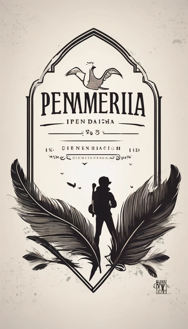 Create a minimal, modern, simple, inspirational, memorable, dream like logo design of a boy and a feather for the brand “Penamemoria".
