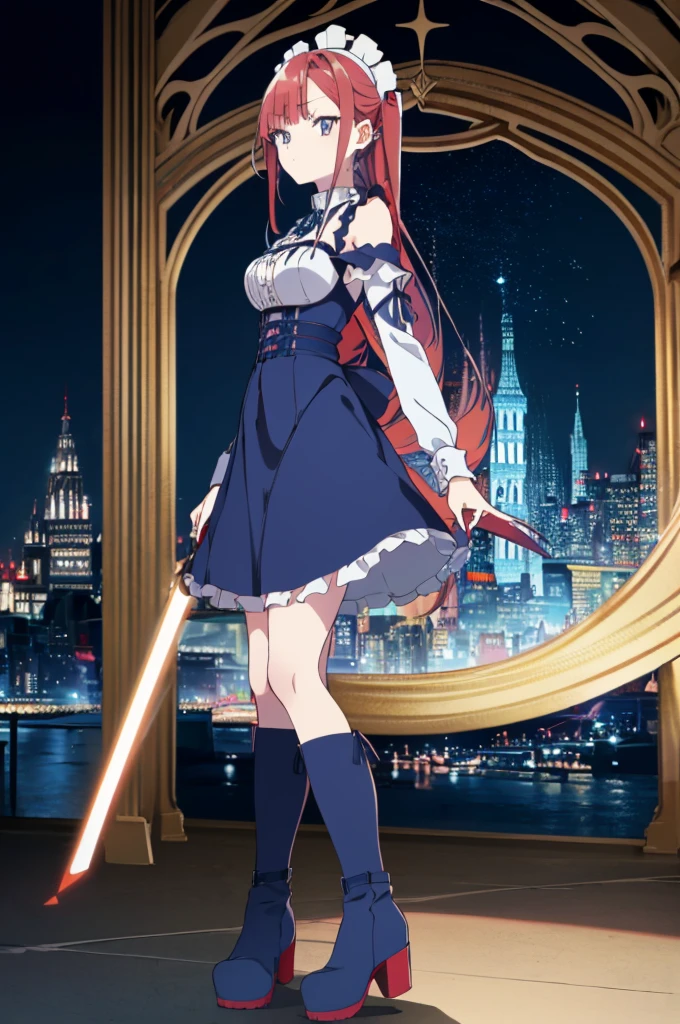 [(cathedral background:1.4)::5],original,(illustration:1.1),(best quality),(masterpiece:1.1),(extremely detailed CG unity 8k wallpaper:1.1), (colorful:0.9),(mid shot:0.95),(full body:1.5),Dynamic angle,(solo:1.2), (girl),((adult)), (detailed beautiful eyes:1.15), (beautiful face:1.15), (glowing red eyes:1.25////),((medium hair)),((split-color hair,red hair,blue hair)),(high twintails),(chignon),(+perfect hand+:1.21),(Draw an illustration of a gothic girl),(Religious),(slender),(is wearing boots on her feet),((is wearing white maid clothes)),(furious), Lace Off-shoulder ta fashion,beautiful slender woman,high twintails,((split-color hair,red hair,blue hair)),((split-color hair,red hair,blue hair)),from side,((split-color hair,red hair,blue hair)),