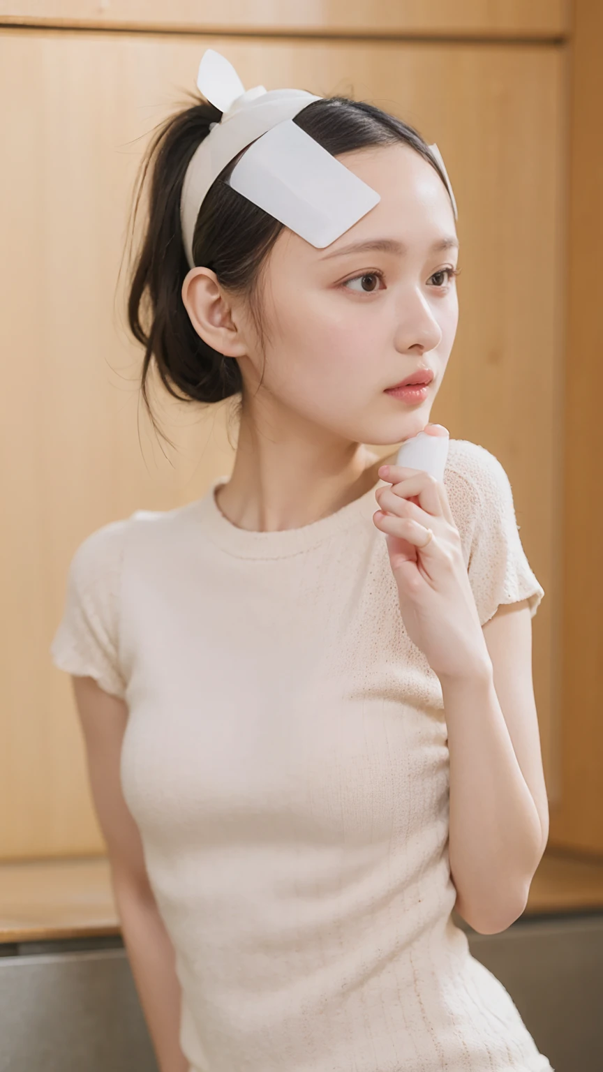 Close-up, masterpiece, highest quality, Complete Anatomy、Raw photo, Photorealistic、(Cute face:1.7)、(very cute smile:1.7)、(Round face:1.9)、(Cute like an idol:1.7), (Black-haired)、(Cute Uniform:1.7), Depth of written boundary, High resolution, Ultra-detailed, In detail, Very detailed, Very detailed目と顔, Realistic students, Sharp focus, Cinema Lighting、18-year-old female、(One Woman、Just One、solo、No background:1.9)、 (ponytail、Curly Hair:1.4)、Very detailed8K壁紙、Please show me your whole body、Looking at the camera、(Too short checkered pleated skirt、I see your white pants、ふっくらPantiesー、Lift up the hem of your skirt with both hands、カメラに向かってPantiesーを見せる:1.7)、(Brown long boots:1.6)、Angle from below、(太もものClose-up:1.8)、(A beautiful figure、Big breasts and small waist)、(Clothing that emphasizes the bulge of the chest、Huge boobs:1.8)、背景のDepth of written boundary,((Sexual pose:1.5))、((Panties:1.5))