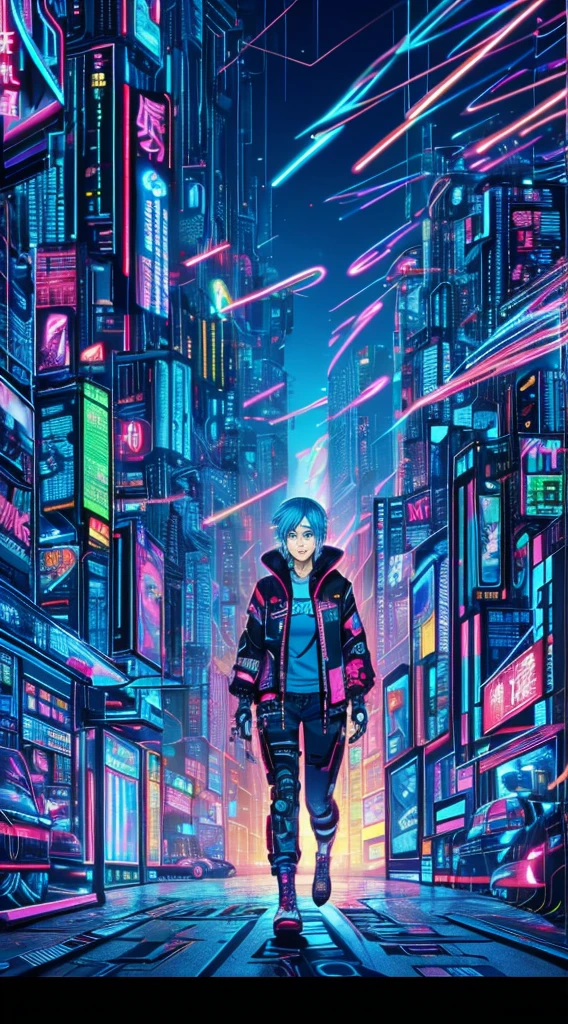 there is a woman with blue hair and a jacket, hyper-realistic cyberpunk style, realistic art style, Retrato ciberpunk, 🤤 portrait of , cyberpunk artstyle, cyberpunk anime digital art, Retrato de RossDraws, garota cyberpunk sonhadora, the cyberpunk portrait of , portrait of cg society, cyberpunk style , hyper realist, realism art style, photorealistic art style, rossdraws pastel vibrante, smiling