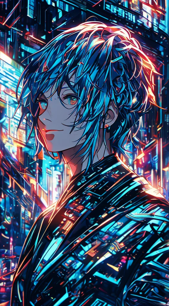 there is a woman with blue hair and a jacket, hyper-realistic cyberpunk style, realistic art style, Retrato ciberpunk, 🤤 portrait of , cyberpunk artstyle, cyberpunk anime digital art, Retrato de RossDraws, garota cyberpunk sonhadora, the cyberpunk portrait of , portrait of cg society, cyberpunk style ， hyper realist, realism art style, photorealistic art style, rossdraws pastel vibrante, smiling