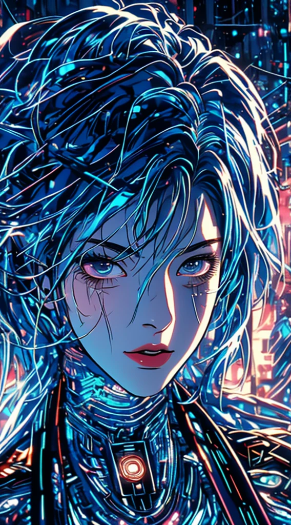there is a woman with blue hair and a jacket, hyper-realistic cyberpunk style, realistic art style, Retrato ciberpunk, 🤤 portrait of , cyberpunk artstyle, cyberpunk anime digital art, Retrato de RossDraws, garota cyberpunk sonhadora, the cyberpunk portrait of , portrait of cg society, cyberpunk style , hyper realist, realism art style, photorealistic art style, rossdraws pastel vibrante, smiling