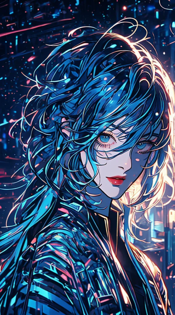 there is a woman with blue hair and a jacket, hyper-realistic cyberpunk style, realistic art style, Retrato ciberpunk, 🤤 portrait of , cyberpunk artstyle, cyberpunk anime digital art, Retrato de RossDraws, garota cyberpunk sonhadora, the cyberpunk portrait of , portrait of cg society, cyberpunk style , hyper realist, realism art style, photorealistic art style, rossdraws pastel vibrante, smiling