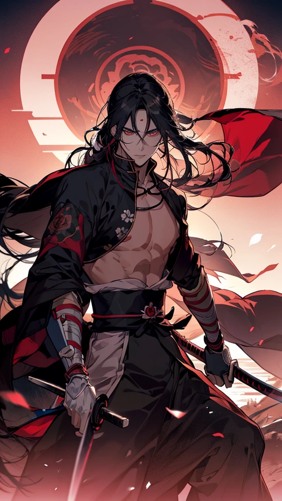modern,Big city,City,Narrow passage,Are standing,Long-haired beauty,Young man,Slender,delicate,Dragon,Wolf,figure,breast enhancement,No lighting,(Perfect Face),Japanese style,Japanese sword,night,dark,Horror