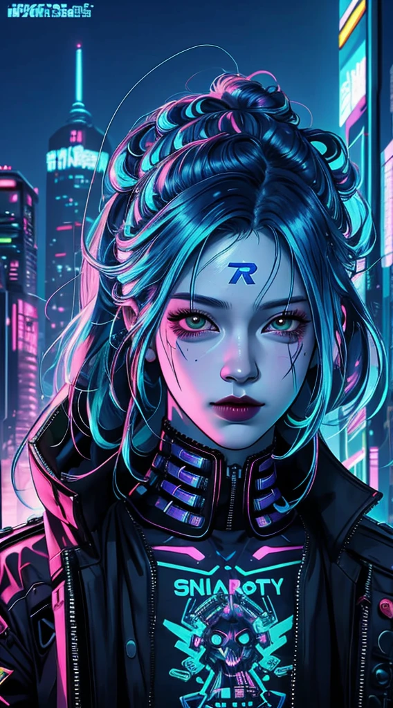 there is a woman with blue hair and a jacket, hyper-realistic cyberpunk style, realistic art style, Retrato ciberpunk, 🤤 portrait of , cyberpunk artstyle, cyberpunk anime digital art, Retrato de RossDraws, garota cyberpunk sonhadora, the cyberpunk portrait of , portrait of cg society, cyberpunk style ， hyper realist, realism art style, photorealistic art style, rossdraws pastel vibrante, smiling