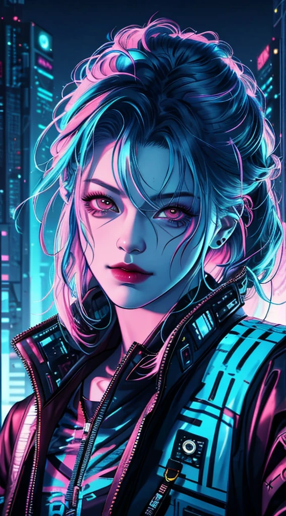 there is a woman with blue hair and a jacket, hyper-realistic cyberpunk style, realistic art style, Retrato ciberpunk, 🤤 portrait of , cyberpunk artstyle, cyberpunk anime digital art, Retrato de RossDraws, garota cyberpunk sonhadora, the cyberpunk portrait of , portrait of cg society, cyberpunk style , hyper realist, realism art style, photorealistic art style, rossdraws pastel vibrante, smiling