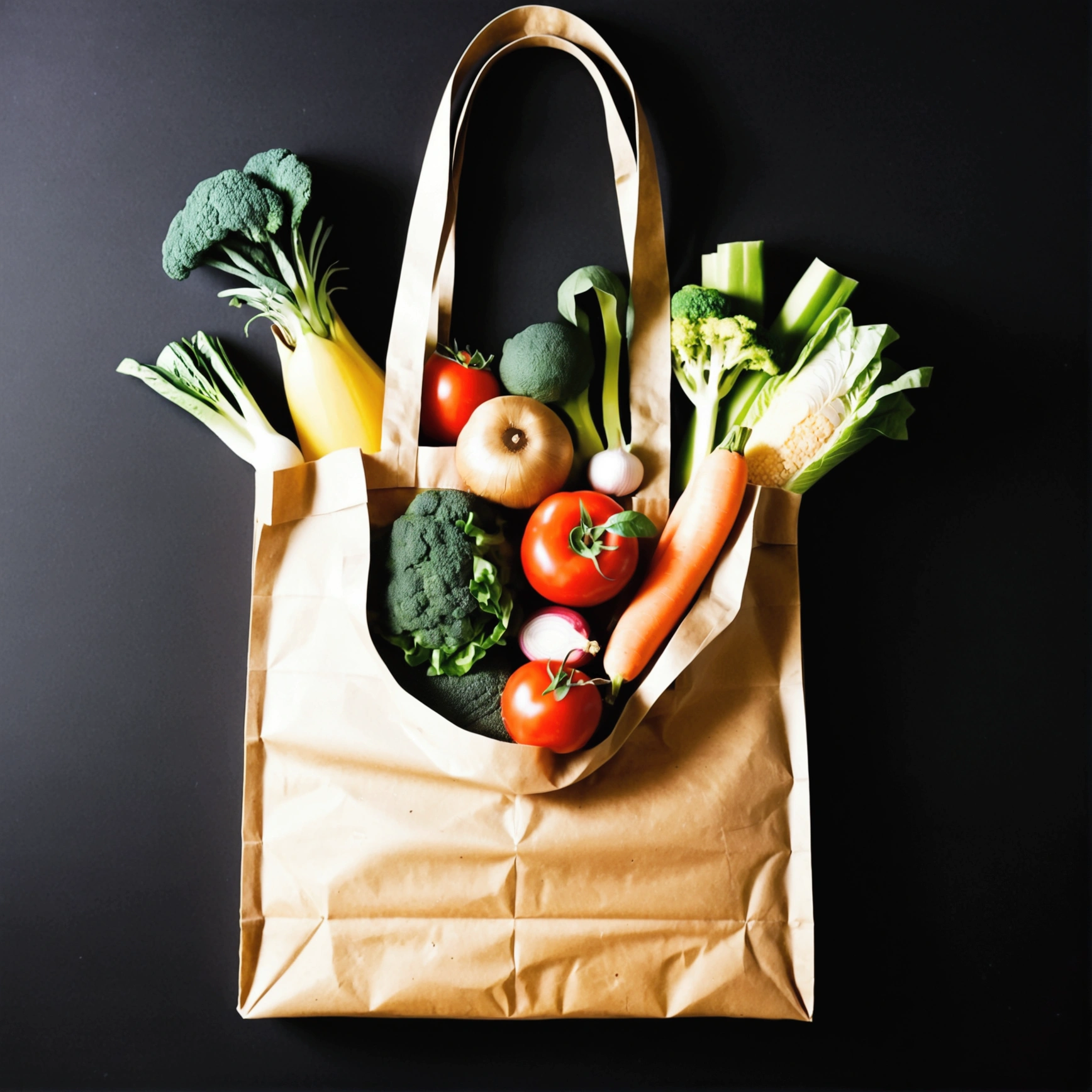 grocery bag with a lot healthy food