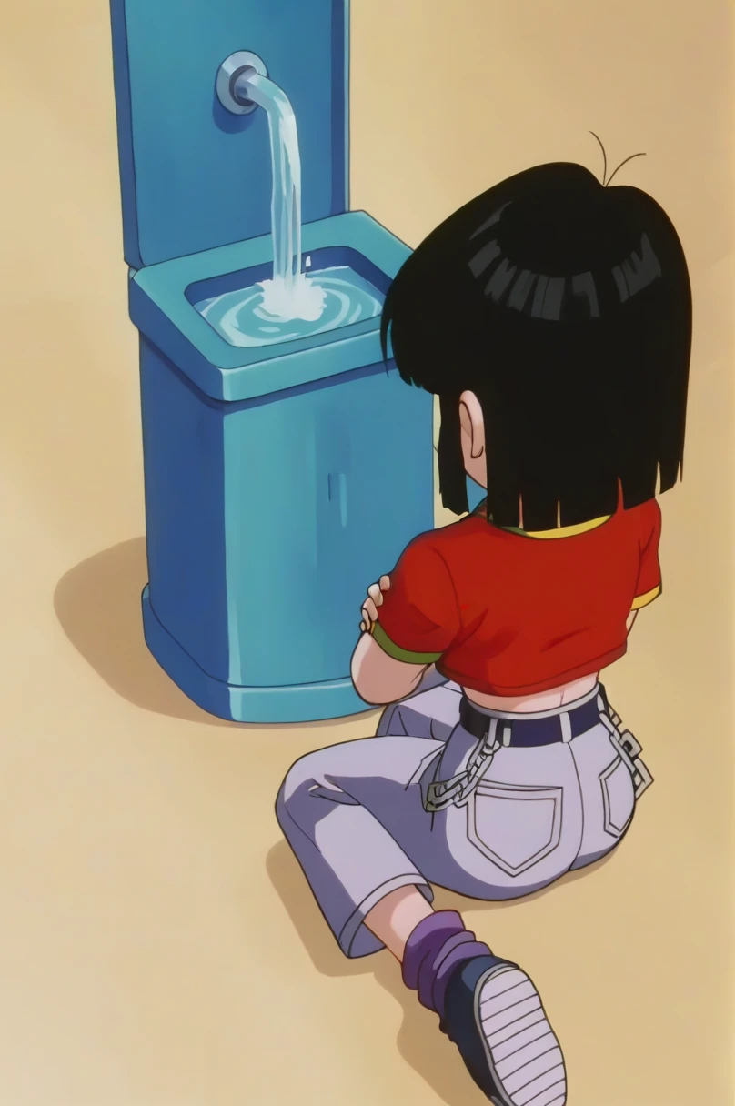 fountain_cheered up, score_9, score_8_above, score_7_above, cheered up screencap,8k, absurd resolution,
Pan \(Dragon Ball\), 1 girl, Alone, looking at the viewer, short hair, hits, black fur, session, whole body, 2nalgas, medium chest, medium breasts, medium rear, black eyes, crossed arms, crossed legs, denim, orange scarf, retro artStyle, female , grey Pants, purple tights, v shaped eyebrows, from below, rock, diaphragm, clavicle, 1990s \(Style\),showing buttocks, sexy body, naked, NSFW, unclothed, medium breasts