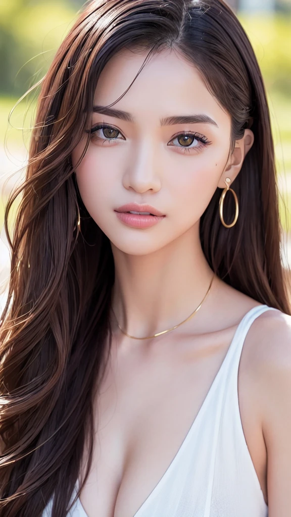 (hig彼st quality、8k、32k、masterpiece)、(Realistic)、(Realistic:1.2)、(High resolution)、(Random composition:1.6), Very detailed、Very beautiful face and eyes、1 girl、Delicate body、(hig彼st quality、Attention to detail、Rich skin detail)、(hig彼st quality、8k、Oil paints:1.2)、Very detailed、(Realistic、Realistic:1.37)、Bright colors, (Casual Fashion:1.3), Blunt bangs,