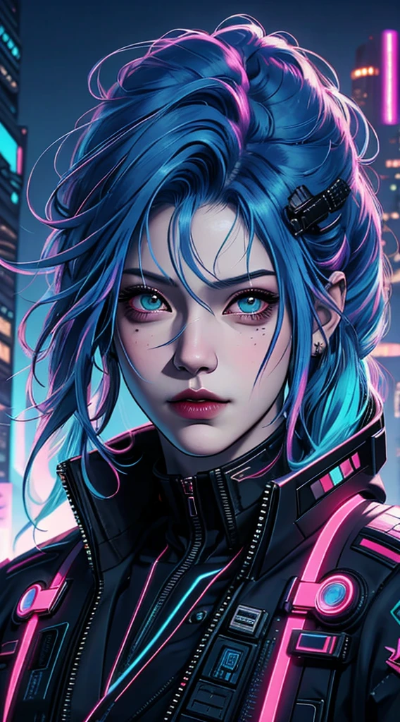 there is a woman with blue hair and a jacket, hyper-realistic cyberpunk style, realistic art style, Retrato ciberpunk, 🤤 portrait of , cyberpunk artstyle, cyberpunk anime digital art, Retrato de RossDraws, garota cyberpunk sonhadora, the cyberpunk portrait of , portrait of cg society, cyberpunk style ， hyper realist, realism art style, photorealistic art style, rossdraws pastel vibrante, smiling, short shaved hair on the sides