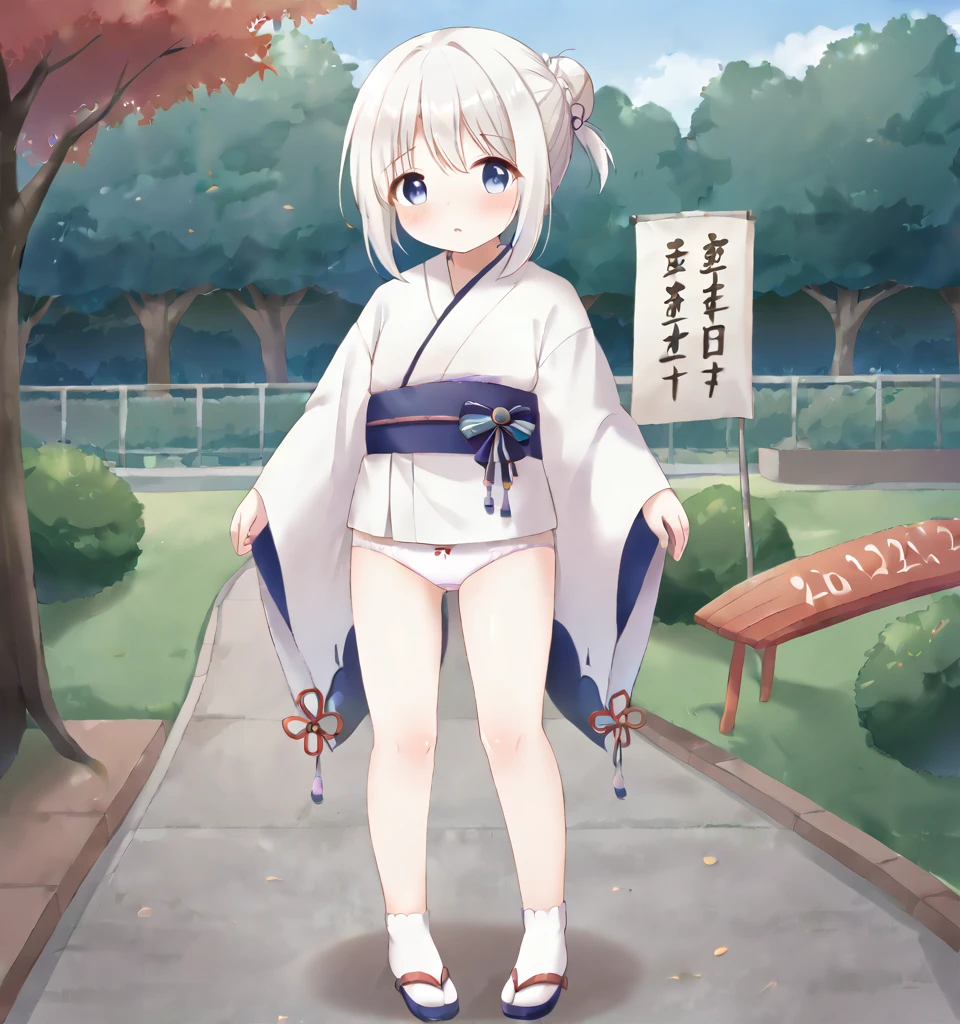 10 year old white girl, underwear, full body, Standing, in the park