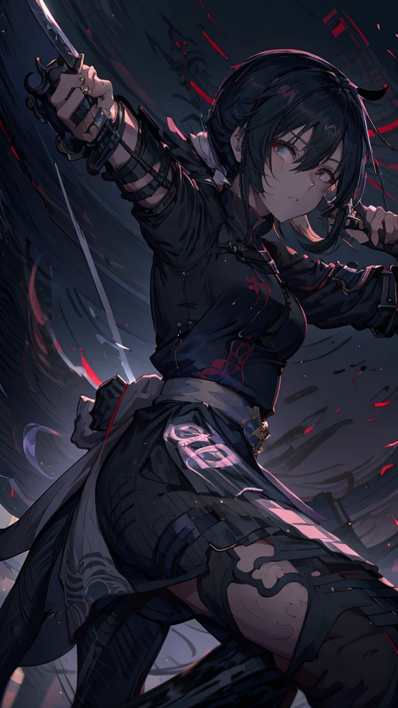 Holding a sword in his hand、Anime girl in black shirt, itatchi uchiha, knife, she is holding a knife sword, Anime-style characters, unsheathing her knife, akatsuki akira, By Ren, Maid, Anime-style artwork, kunoichi, holding knife, Anime characters, yuyushiki
