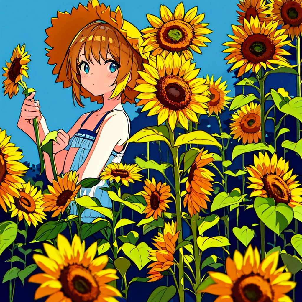 Plain background, girl in , simple, summer, nostalgic, sunflower