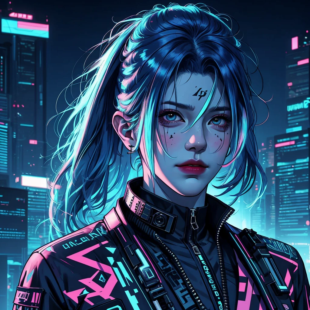 there is a woman with blue hair and a jacket, hyper-realistic cyberpunk style, realistic art style, Retrato ciberpunk, 🤤 portrait of , cyberpunk artstyle, cyberpunk anime digital art, Retrato de RossDraws, garota cyberpunk sonhadora, the cyberpunk portrait of , portrait of cg society, cyberpunk style ， hyper realist, realism art style, photorealistic art style, rossdraws pastel vibrante, smiling, wonderful beautiful hair, shine and undercut style