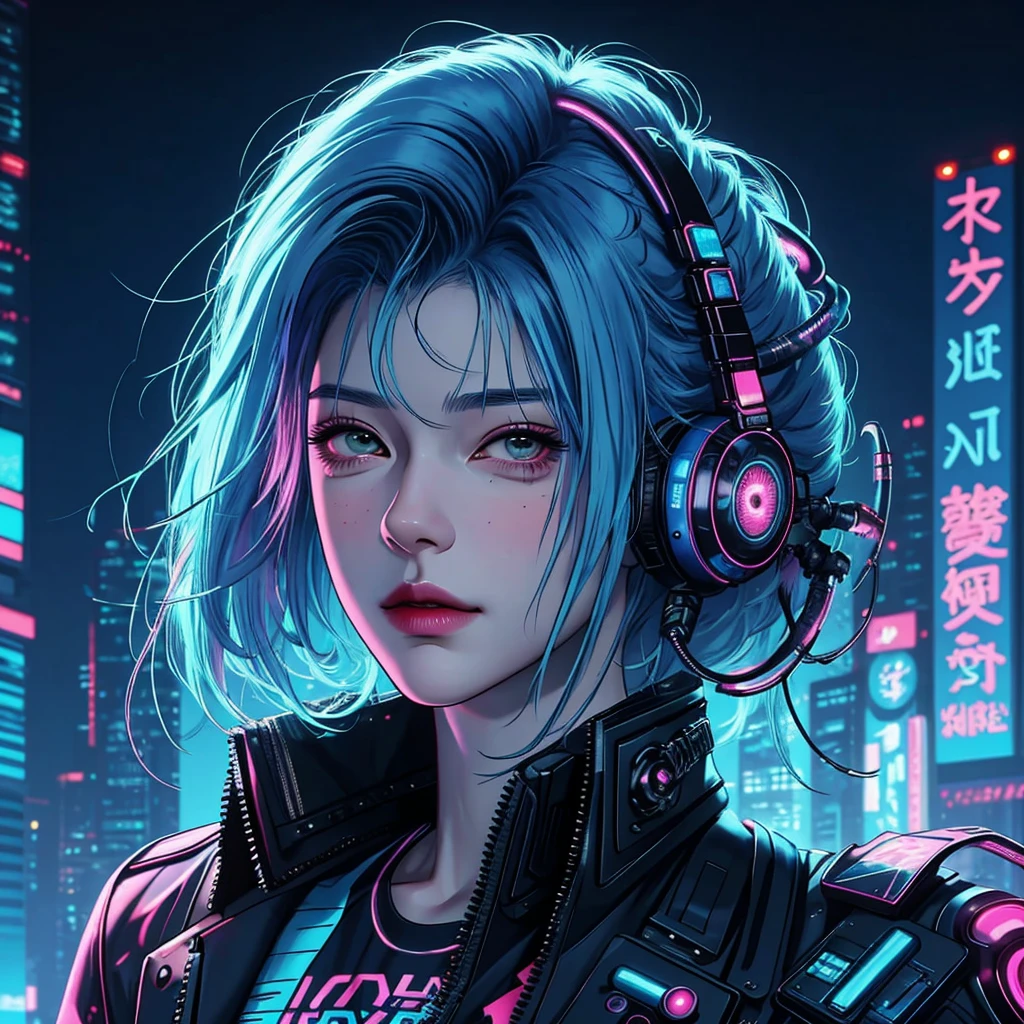 there is a woman with blue hair and a jacket, hyper-realistic cyberpunk style, realistic art style, Retrato ciberpunk, 🤤 portrait of , cyberpunk artstyle, cyberpunk anime digital art, Retrato de RossDraws, garota cyberpunk sonhadora, the cyberpunk portrait of , portrait of cg society, cyberpunk style , hyper realist, realism art style, photorealistic art style, rossdraws pastel vibrante, smiling, wonderful beautiful hair, shine and undercut style