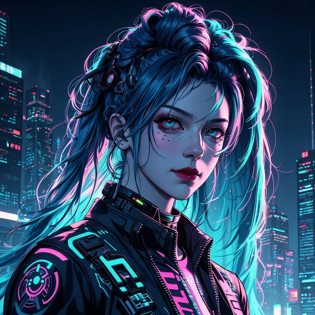 there is a woman with blue hair and a jacket, hyper-realistic cyberpunk style, realistic art style, Retrato ciberpunk, 🤤 portrait of , cyberpunk artstyle, cyberpunk anime digital art, Retrato de RossDraws, garota cyberpunk sonhadora, the cyberpunk portrait of , portrait of cg society, cyberpunk style ， hyper realist, realism art style, photorealistic art style, rossdraws pastel vibrante, smiling, wonderful beautiful hair, shine and undercut style