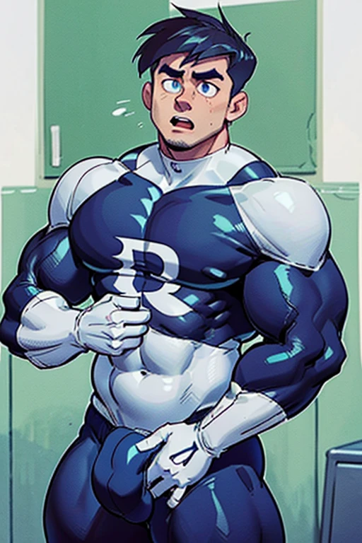 Danny Phantom and Dash Baxter, football field, ghost, hypnosis, jock, conversion, locker room hallway, hyper muscles, jockstrap, bro, meathead, hypnotized, brainwashed, brainwashing, big dumb jock, football. Glowing blue eyes. Hyper crotch bulge. Massive bulging crotch. Big balls. Big biceps. Big triceps. Big traps. Broad shoulders. Big meaty pecs. Big thighs. Thick glutes. Hyper muscles. crew cut. Football team assimilation. Well endowed. Clothes turning into Casper High School football uniform. Danny Fenton looks shocked and gradually transitions to a dull vapid expression instead as his eyes glow. Fellow football players lay gloved hands on his shoulder pads. "Gah! What happened to me? I look like a—! Like a ... BIG ... DUMB ... JOCK...." Open mouth. Blank stare. digital painting. Very detailed. Vapid stare. Dumber and dumber. Brain drain. Dash Baxter smirks and says, "That's because that is what you are now, Fenton. You're gonna be just like us. And you're gonna love every minute of it." Danny replies, "Love ... being ... a jock.... Big ... dumb ... studly ... football jock.... Must protect the Quarterback.... Must ... protect ... Dash...." Dash Baxter smirks. "That's right, Fenton. Good jock."