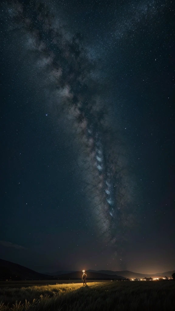 " the night ,a peaceful landscape, like a field or hill. Add elements that symbolize hope and renewal, like flowers blooming or a bright star in the sky. The image should convey the promise of a new beginning, with a sense of gratitude and courage for the challenges of tomorrow."