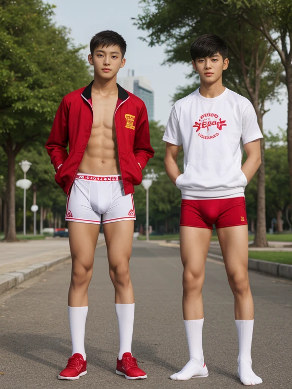 16 years old teenagers , very young , light-skin , wearing an dark red sexy underwear, tmasterpiece，k hd，the feet，Transparent sports vest，semi transparent，black long socks，The barefoot , red colour , handsome and cute , extreme cute boy , white skin , dark red underwear boxers shorts , extremely tall and cute boy ,oppa model , handsome model , full body , dark red boxers underwears short shorts , black socks , white light-skin , Chinese model , young boy , white skin , handsome and extremely cute , red boxers underwear shorts , long black socks , handsome model , at the park , jogging , model oppa , long legs , jogging , running , high knee black socks ,black  long socks , stand up , extremely tall , extremely high , red underwears , red sports underwear , long black socks , clean and white legs , Chinese model , extremely long legs , looking at the camera , clean and white thigh , heavy bulge , kid face , baby face , wearing jacket , red underwears boxers , light and white skin , Chinese model , strike a pose , sexy pose , flexing pose , show off his handsome pose , size different , height different , tallest boy in the world , height comparison with other boy