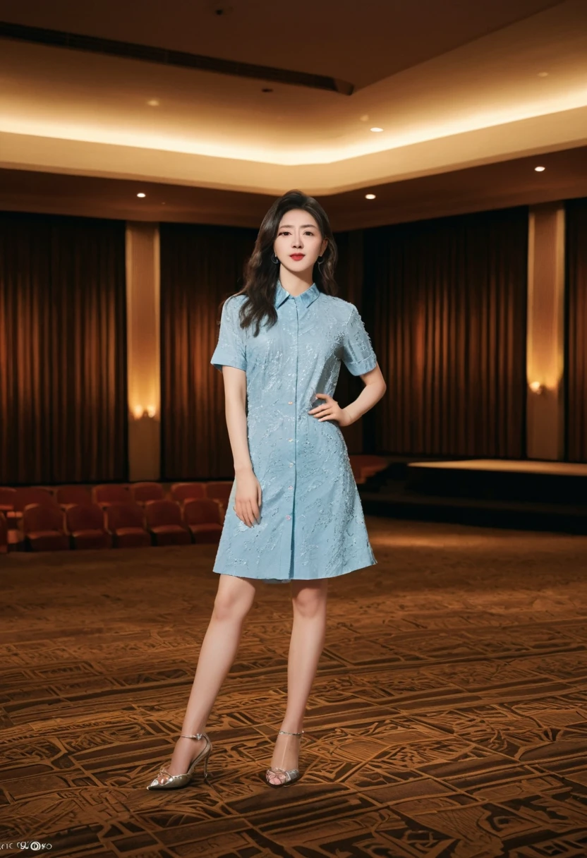 Mix 4, The 20th, 一人in, length_hair, shirt, dress, expensive_Heel,full_body, look_in_Audience, (8K, RAW Photos, Highest quality, masterpiece:1.2), (Realistic, photo-Realistic:1.37), Professional Lighting, Photon Mapping, Radio City, Physically Based Rendering,