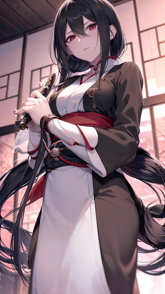 Holding a sword in his hand、Anime girl in black shirt, itatchi uchiha, knife, she is holding a knife sword, Anime-style characters, unsheathing her knife, akatsuki akira, By Ren, Maid, Anime-style artwork, kunoichi, holding knife, Anime characters, yuyushiki