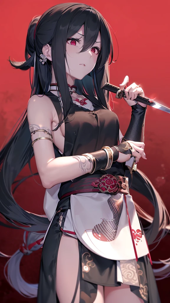 Holding a sword in his hand、Anime girl in black shirt, itatchi uchiha, knife, she is holding a knife sword, Anime-style characters, unsheathing her knife, akatsuki akira, By Ren, Maid, Anime-style artwork, kunoichi, holding knife, Anime characters, yuyushiki