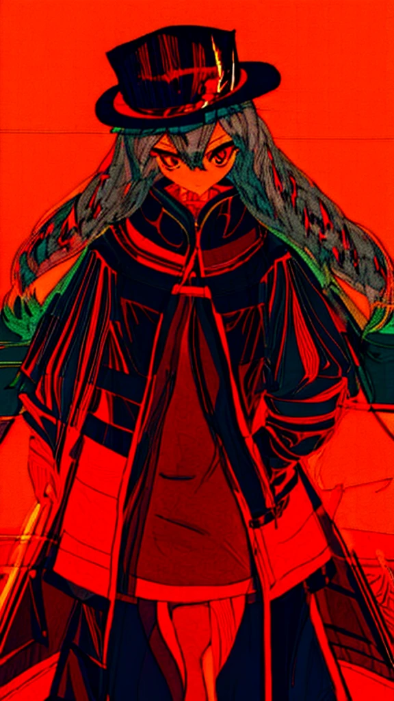 Gray Hair，Girl，Poker face，flat chest，Black Kimono，serious，solo，coat,red eyes，expressionless, expressionless eyes，no hair ornament,no hat，