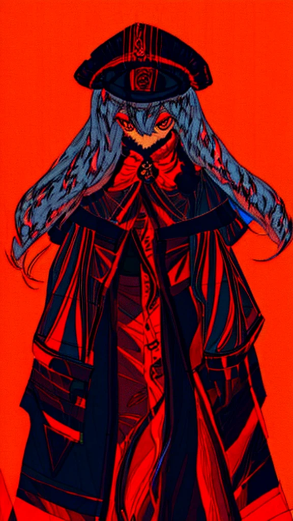 Gray Hair，Girl，Poker face，flat chest，Black Kimono，serious，solo，coat,red eyes，expressionless, expressionless eyes，no hair ornament,no hat，