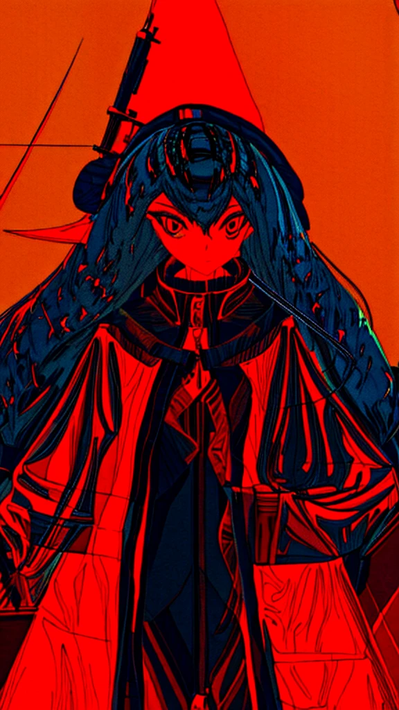 Gray Hair，Girl，Poker face，flat chest，Black Kimono，serious，solo，coat,red eyes，expressionless, expressionless eyes，no hair ornament,no hat，