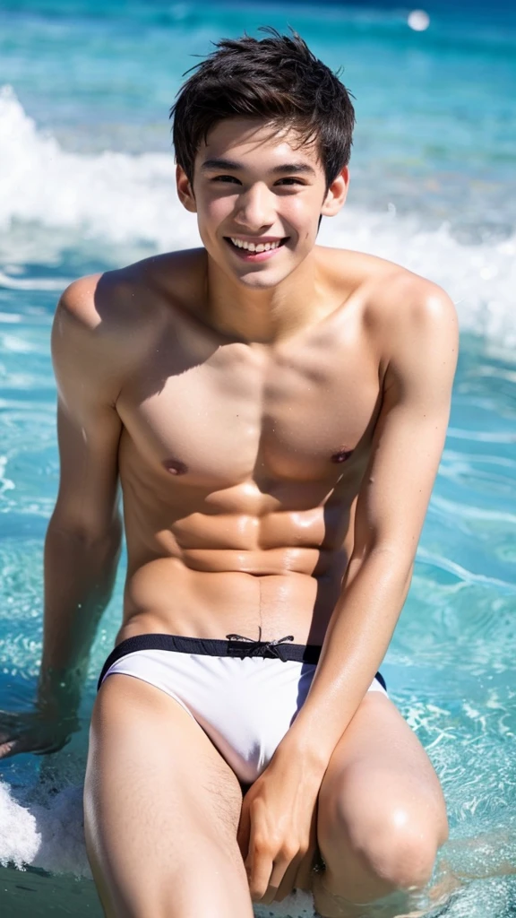 male Age 20 swimwear topless smile cute