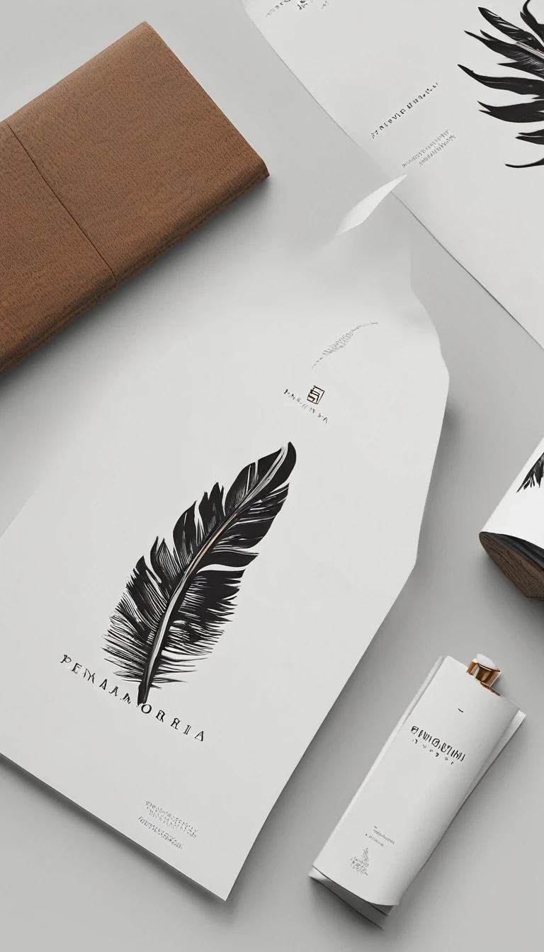 A minimal, modern, simple, cinematic logo design for the brand “Penamemoria". Create a modern, minimalistic, high-quality, logo of a boy-feather