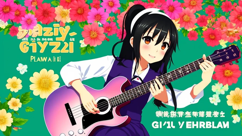 花が飾られた窓の前でplay the guitarアニメの女の子, artwork in the style of Gwaiz, play the guitar, I&#39;m playing the guitar, everyone, I&#39;m playing the guitars, play the guitar, Realistic anime art style, Realistic Anime 3D Style, Gwaiz, Realistic anime art style, Anime realism style, 少女はplay the guitar, Nightcore, Anime Style 4k